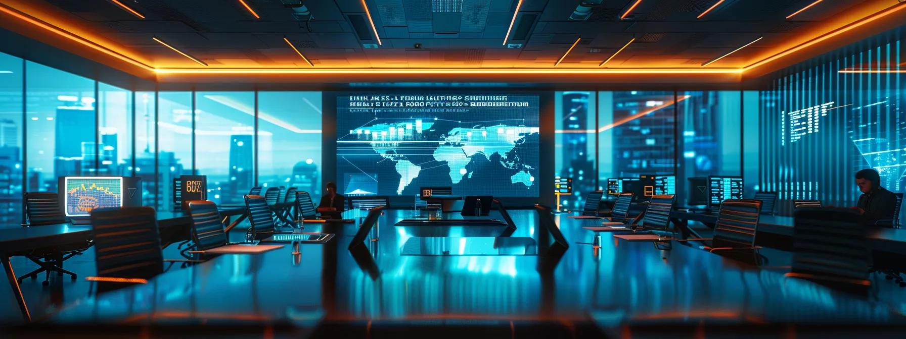 a sleek, modern office conference room is filled with professionals analyzing vibrant data visualizations on large screens, highlighting key metrics and insights from recent corporate events, all under warm, focused lighting that emphasizes a collaborative atmosphere. a sleek, modern office conference room is filled with professionals analyzing vibrant data visualizations on large screens, highlighting key metrics and insights from recent corporate events, all under warm, focused lighting that emphasizes a collaborative atmosphere.