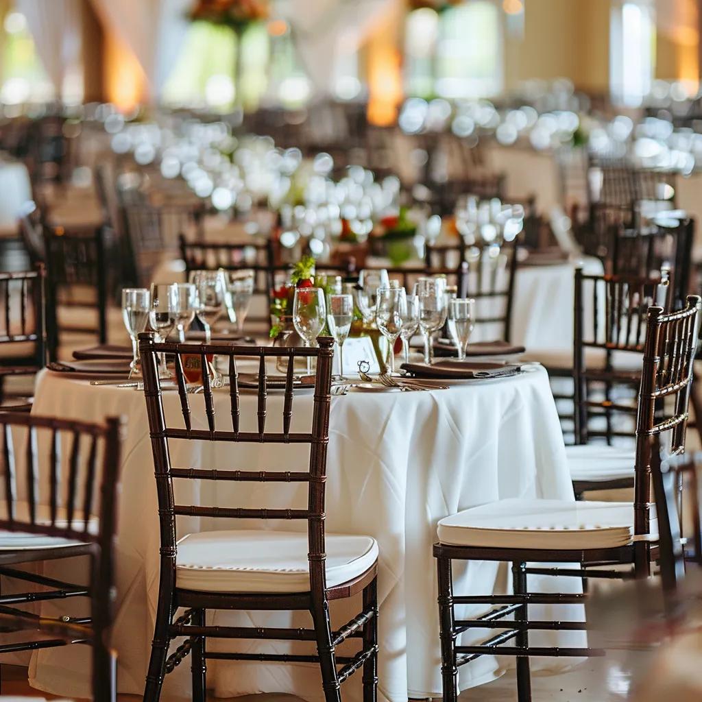 Variety of tables and chairs for birthday parties, showcasing different styles and arrangements