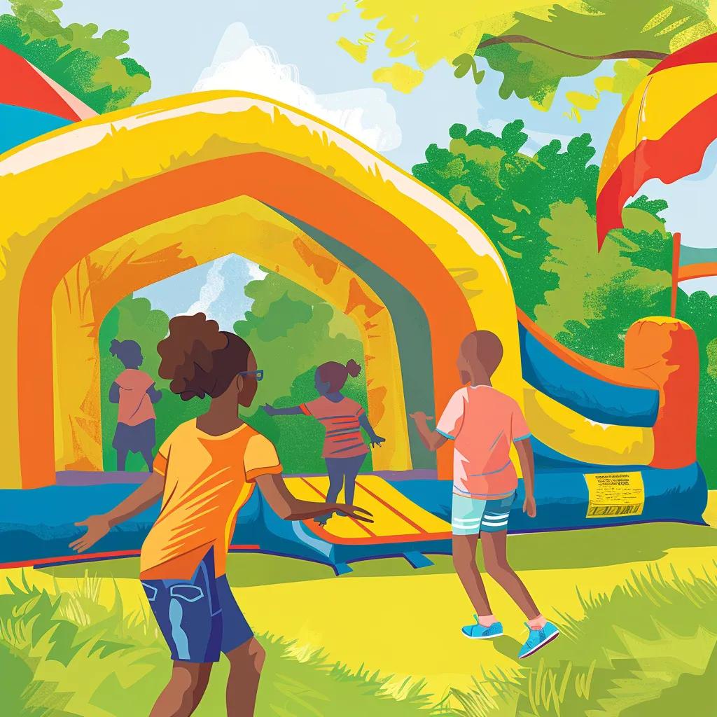 Parent supervising children in a bounce house, highlighting safety measures