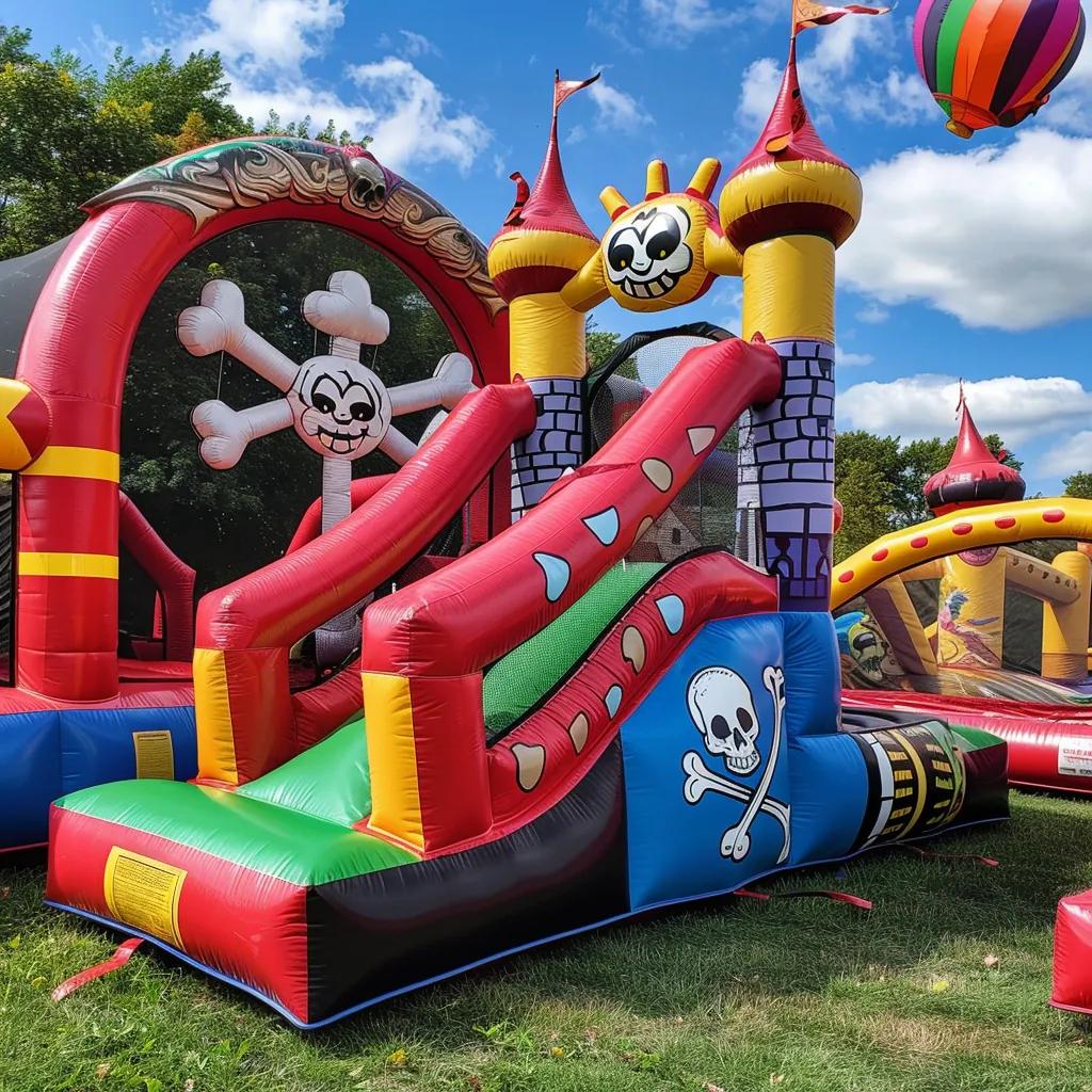 Variety of themed bounce houses for children's parties, showcasing creativity